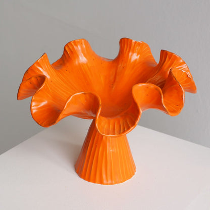 Ruffle Pedestal Bowl - Persimmon
